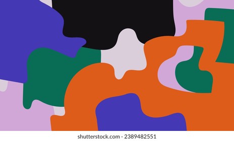 Colorful modern art background. Simple abstract hand drawn figures. Retro banner template in groovy style. Cool retro backdrop with blended geometric shapes in trendy colors.