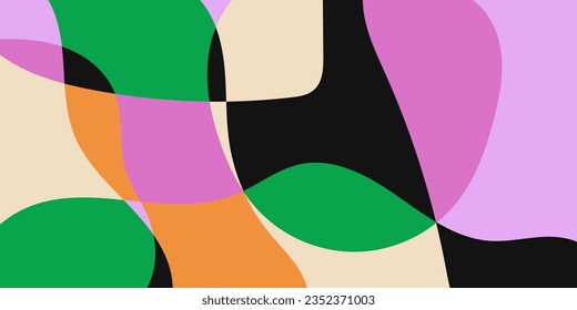 Colorful modern art simple abstract background. Retro banner template in groovy style. Liquid geometric hand drawn shapes.