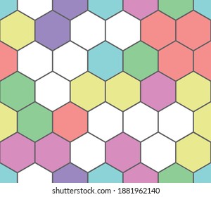 Colorful modern bee honeycomb seamless pattern, art honey texture. Colorful honeycomb hexagonal pattern. Modern design perception with soft colors.