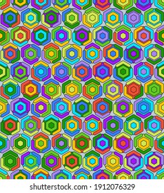 Colorful modern bee honeycomb seamless pattern, kiddy art honey texture. Colorful honeycomb hexagonal pattern. Modern design perception with soft colors