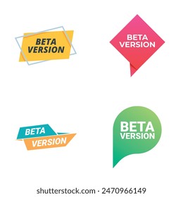 Pegatinas de la versión beta coloridas y modernas establecidas para el desarrollo de software y pruebas de aplicaciones de Web