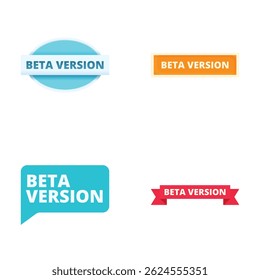 Colorful and modern beta version stickers set with a variety of shapes. Styles. And labels for software testing and new release product design
