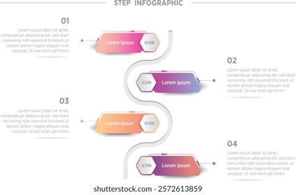 Colorful Modern Business vector infographic design template with icons and 4 options or steps. Can be used for process diagram, presentations, workflow layout, banner, flow chart, info graph