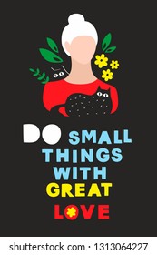 Colorful modern card or poster with woman portrait and positive message. Vector illustration with lettering.