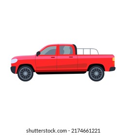 Colorful modern cars flat icon. Side view of SUV, hatchback, pickup and sedan isolated vector illustration. Automobiles and vehicles