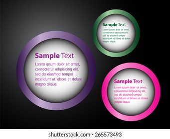 colorful modern circle text box template for website computer graphic and internet, numbers.black background. Brochure