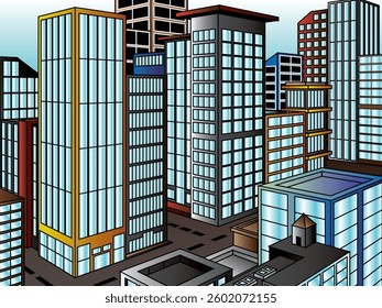 Colorful Modern City Skyscraper Vector Background Illustration