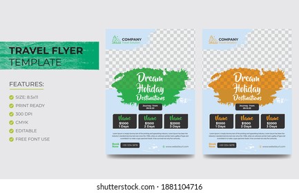 Colorful Modern Creative Dream Holiday Destinations Brush Effect Travel Flyer and Poster Design Template