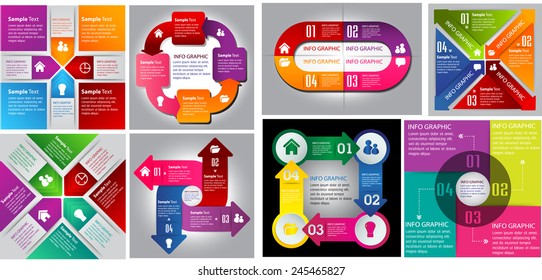 colorful modern cycle text box template for website computer graphic technology and internet, numbers. Set of color frames for text or quotes. brochure. many, various