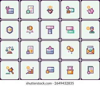 Colorful and modern finance and investment vector icon set, financial planning