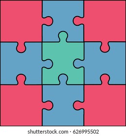 colorful modern flat design style background of nine complete Jigsaw or Puzzle illustration vector for Autism with line or black outline. connection & connected for business or technology