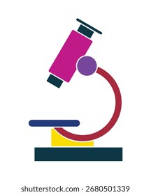 Eine farbenfrohe und moderne flache Illustration eines Mikroskops. Diese einfache Ikone eignet sich perfekt für Wissenschafts-, Forschungs- und Bildungskonzepte, die Entdeckung und Lernen repräsentieren.
