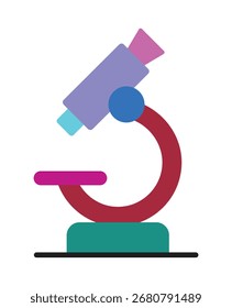 Una ilustración plana colorida y moderna de un microscopio. Este simple icono es perfecto para la ciencia, la investigación y los conceptos educativos, que representan el descubrimiento y el aprendizaje.
