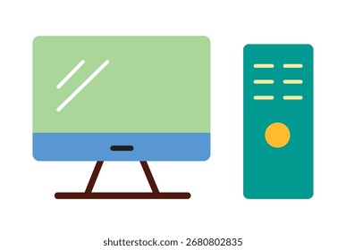 Una Ilustración vectorial plana colorida y moderna de una computadora de escritorio. Este sencillo icono, con un monitor y una torre de PC, es perfecto para proyectos relacionados con el trabajo de oficina, la tecnología
