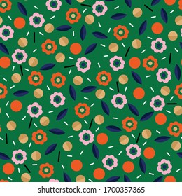 Colorful modern flower create from geometric shape seamless pattern in vector EPS10,Design for fashion,fabric,web,wallaper,wrapping and all prints on fresh green background colour 