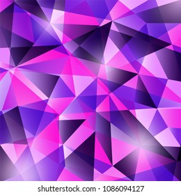 Colorful modern geometric abstract pattern in trendy bright purple violet colors. Beautiful pink dark blue design background in lowpoly style.