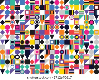 Farbiges, modernes geometrisches abstraktes Muster für Poster, Vorlagen in sozialen Medien, Branding-Kits, Stoffdrucke und Wallpaper Designs - Dynamische Formen für trendige visuelle Kreationen