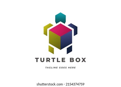Colorful Modern Geometric Turtle Square Box Cube Logo Design Vector