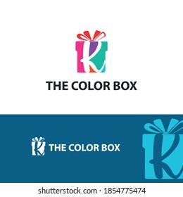 Colorful modern Gift box with initial K letter logo concept. Gift package store/shop logo template