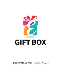 Colorful modern Gift box with initial E letter logo concept. Gift package store/shop logo template