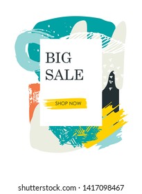 Colorful  modern hand drawn  vector card. Sale banner template design.
