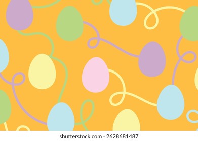 Colorful Modern Happy Easter Greeting with Bold Egg Illustrations and Playful Line Art Design