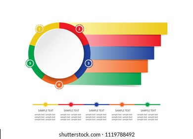 Colorful modern infographic labels as a a circle divided into five sections and rectangles ready for your text. You can use the timeline below.