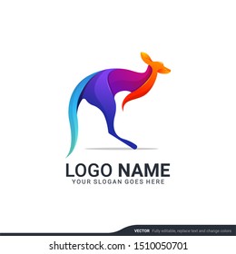 Colorful modern kangaroo logo design. Editable logo design.