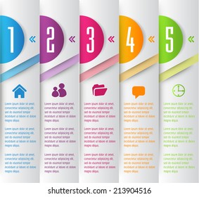 colorful modern label text box template for website and graphic, numbers, icon. 