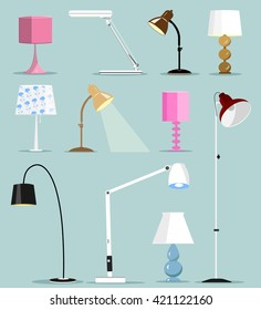 Colorful modern lamps set. Flat style vector illustration.