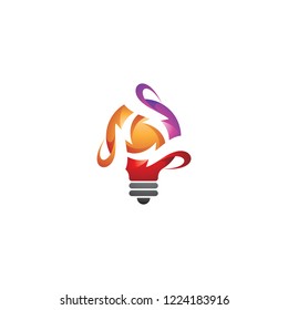 Colorful modern light bulb and lightning thunder flash symbol in negative space icon, for idea electrical  power logo design, with vibrant 3D gradient color 