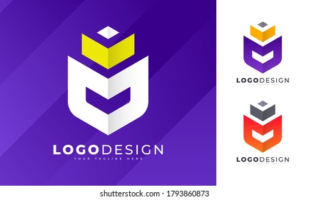 Colorful modern M Logo with king crown initial minimalist logo design vector template