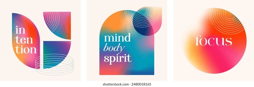 Colorful modern minimalist posters, prints with lettering, quotes. Graphic minimalist gradient style. Vector design