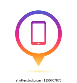 Colorful modern mobile phone icon placed in circle pin with yellow reflect