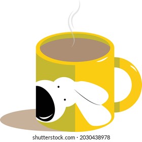 Colorful modern mug decorated with a puppy vector flat illustration design.