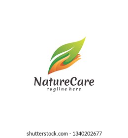 Colorful Modern Nature Leaf and Care Hand Logo Icon
