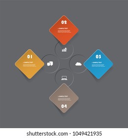 Farbenfarbenfrohe Infografik-Design für moderne Papierschnitte - Set aus minimalistisch nummerierten geometrischen Formen, runden Quadraten und Kreisen mit Symbolen