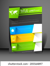 colorful modern poster design template with map and icons