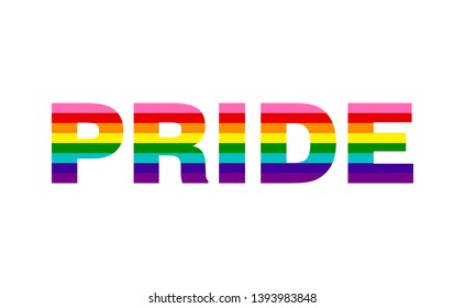 Colorful, Modern Rainbow Pride Sign On White Background. 8 LGBT Colors. Print For Gay Pride Poster, Wallpaper, Postcard, Flayer Sticker. Illustration Homosexual, Bisexual, Transgender, Queer Community