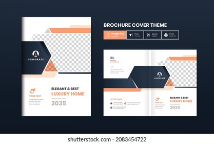 Colorful and modern Real estate abstract bi-fold brochure cover page theme annual report book cover business profile design template elegant modern house business theme layout for multi purpose use