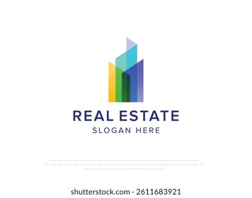 Colorful modern Real Estate Logo Vector Design with Colorful Geometric Building Icon, Professional Corporate Identity Template for Property Business, Realtor Branding, Construction Company