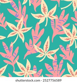 Colorful modern seamless pattern with abstract leaves.