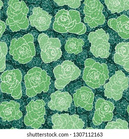 Colorful modern seamless repeat pattern of dark roses or roseum succulents in a garden-like arrangement with layering effect and texture on top. Great for textile, home decor, stationery, fashion