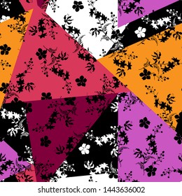 Colorful modern silhouette floral patchwork in many shape of geometric seamless pattern vector design for fashion, fabric, web, wallpaper, and all prints on colorful tone