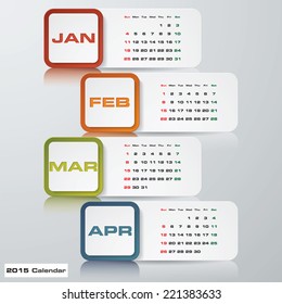 colorful modern simple editable vector calendar 2015. 4 months January-April