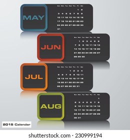 .colorful modern simple editable vector calendar 2015. 4 months May-August