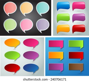 colorful modern speech bubble text box template for website computer graphic and internet, numbers. Set of color frames for text or quotes. brochure. many, various