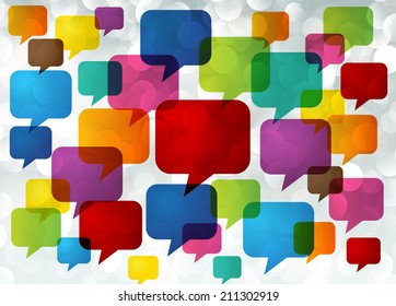 colorful modern speech bubble for website graphic and business. Lights on grey background. 