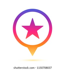 Colorful modern star icon placed in circle pin with yellow reflect