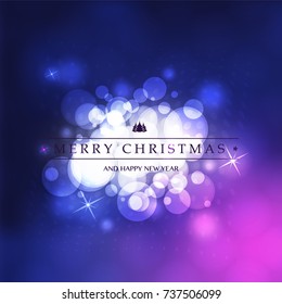 Colorful Modern Style Happy Holidays, Merry Christmas Greeting Card with Label on a Sparkling Blurred Background